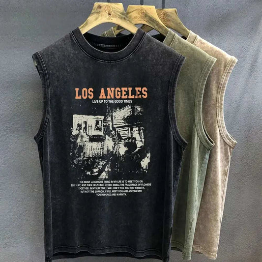 Men's Gothic graphic oversized sleeveless tank top vintage washed cotton streetwear summer shirt