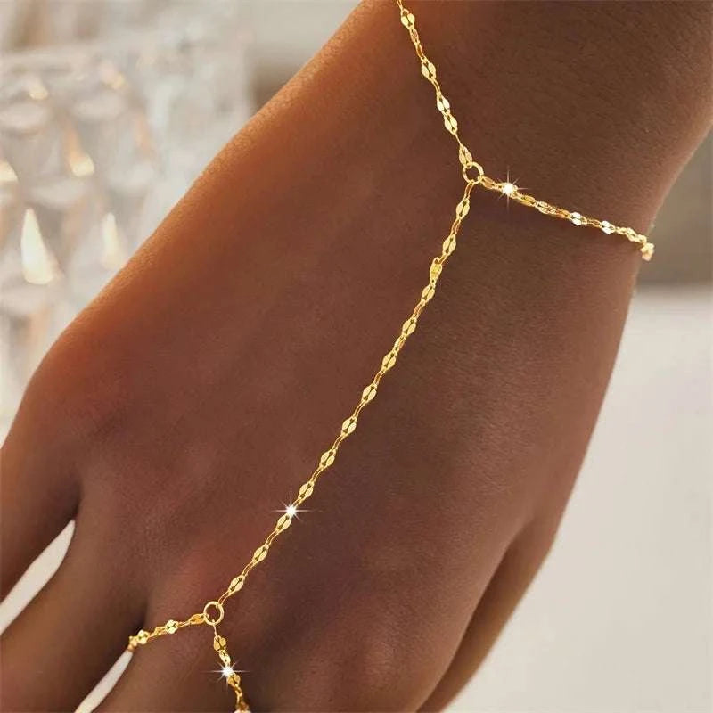 Multilayer Vintage Connected Finger Ring Bracelets for Women Handmade The Plug