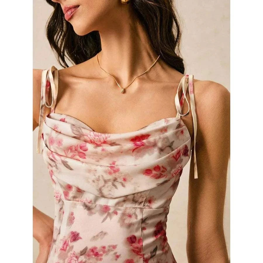 【New style】Women's Floral Print Twist Front Dress Strappy Floral DressThe Plug