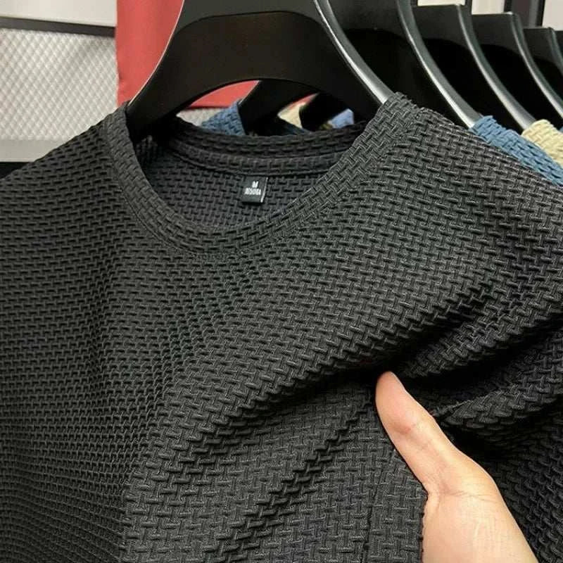 Summer Ice Silk High-End Solid Color High Quality Short Sleeve T ShirtThe Plug