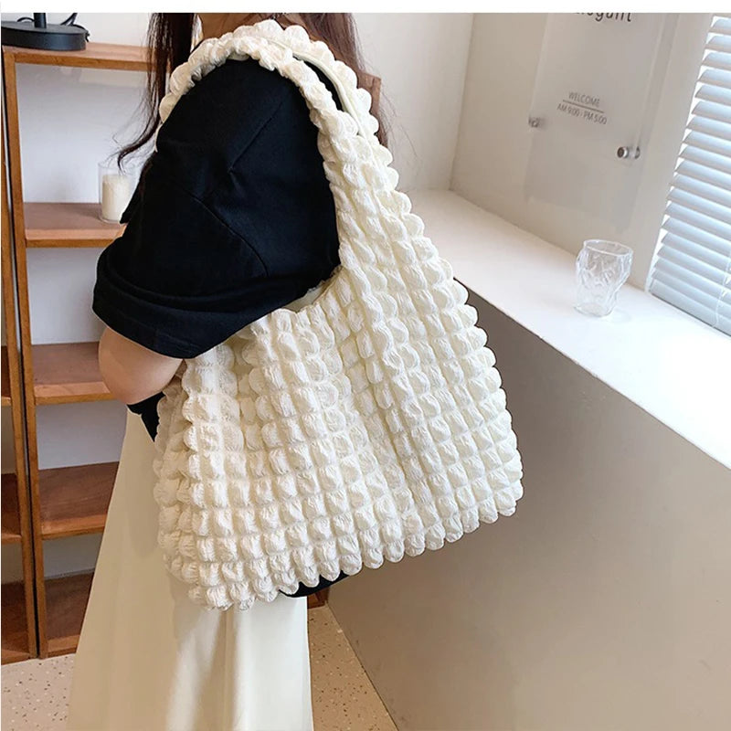 Yogodlns Summer Pleated Cloud Bag Female Candy Color Large Capacity Shoulder Bag Handbags Shopping Girls Pouch Tote Bolsas