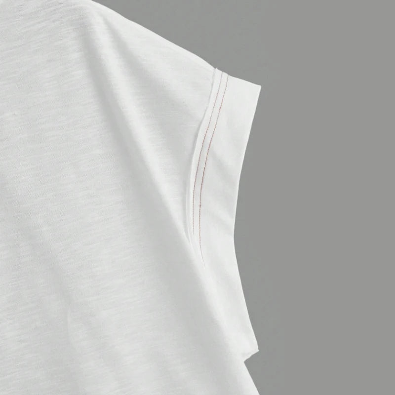 2024 New White Short Sleeve Loose Tees Women's Solid Color Round Neck The Plug