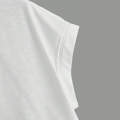 2024 New White Short Sleeve Loose Tees Women's Solid Color Round Neck The Plug