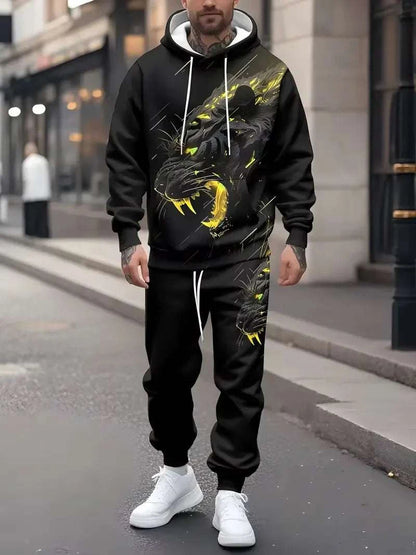 Trendy Men's 3D Animal Tiger Print Hoodies 2-Piece Set Fashion Men WomThe Plug