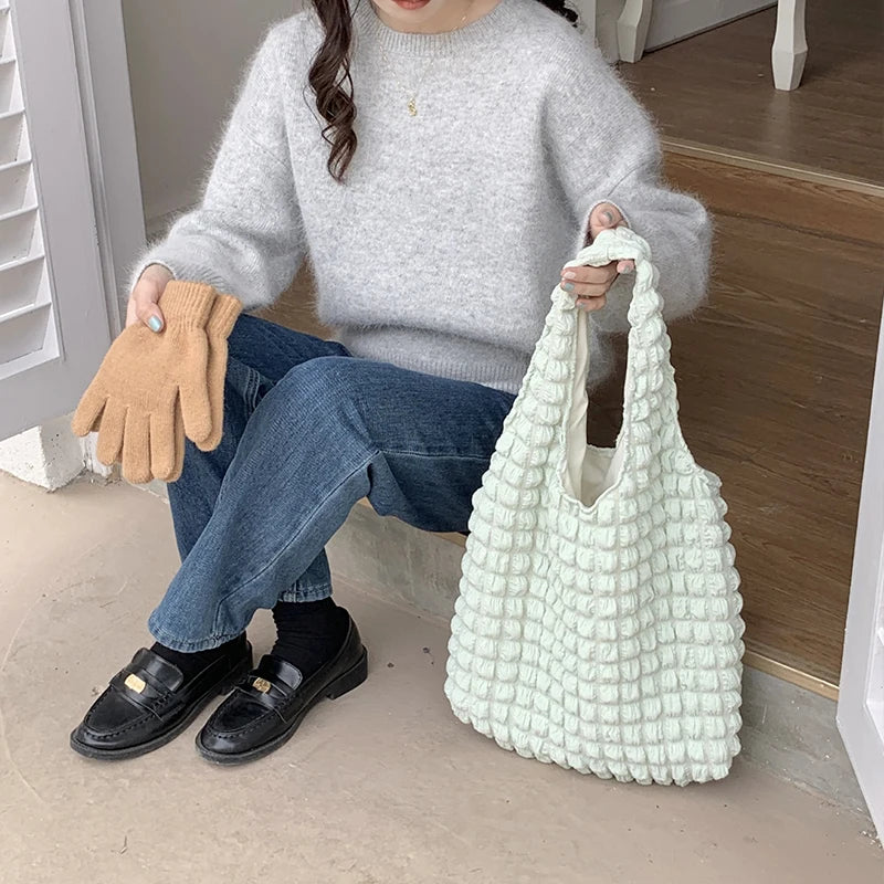 Yogodlns Summer Pleated Cloud Bag Female Candy Color Large Capacity Shoulder Bag Handbags Shopping Girls Pouch Tote Bolsas