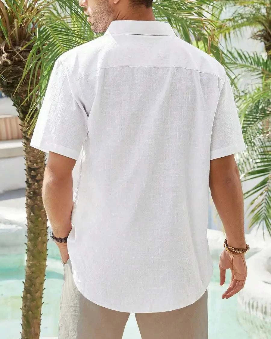 Mens Cotton Linen Short Sleeve Button Up Casual Shirt For Summer BeachThe Plug