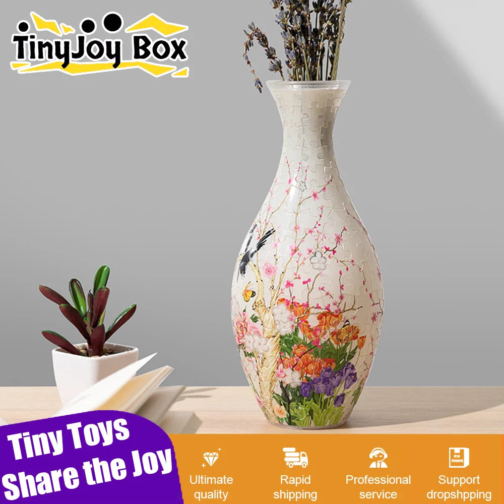 3D Puzzle Vase Panda Flower Porcelain Design Made Plastic Home DecoratThe Plug