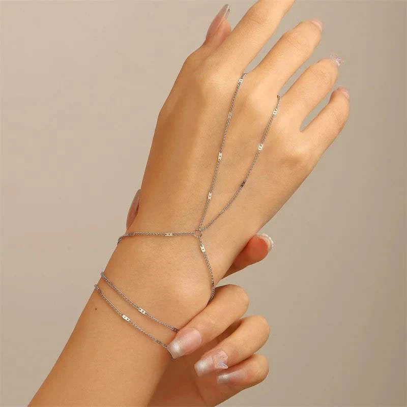 Multilayer Vintage Connected Finger Ring Bracelets for Women Handmade The Plug