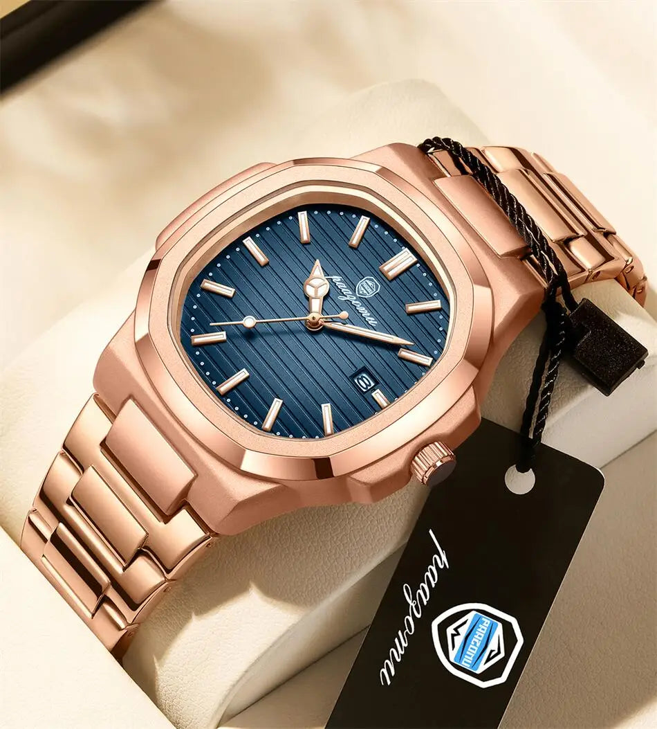 Men's Stainless Steel Waterproof Quartz Watch - Luminous Date & Week Display