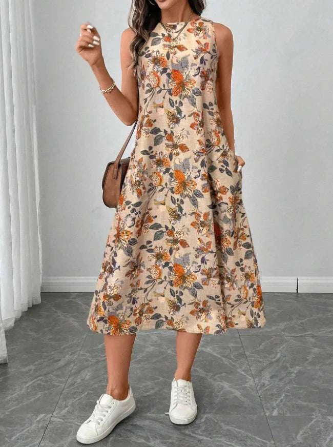 Women's Fashion New Floral Print Pocket A-line Dresses 2025 Summer CasThe Plug