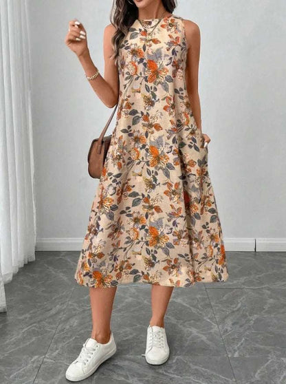 Women's Fashion New Floral Print Pocket A-line Dresses 2025 Summer CasThe Plug