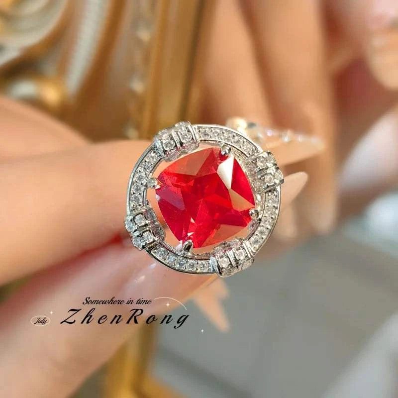 Fashion Red Corundum Ring for Women - Luxury Simulated Blood Red High-The Plug
