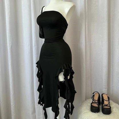 Women Strapless Sexy Floral Fold Hemline High Slit Mini Dress 2024 SolThe Plug