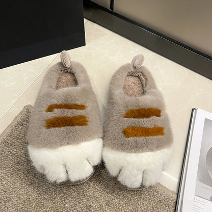 3D Cat Paw Plush Slippers Warm Slip-on House Shoes Comfortable Fluffy The Plug