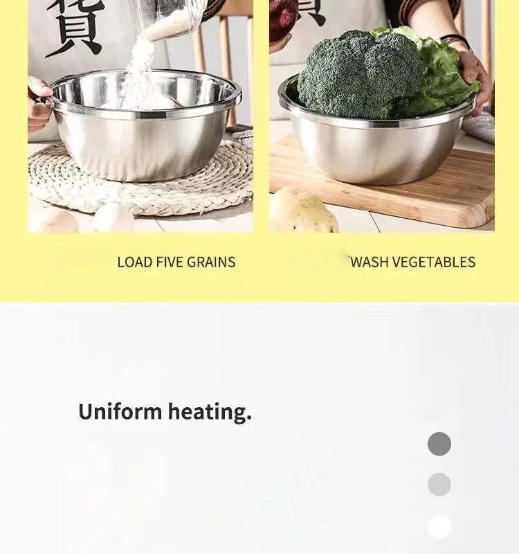 Stainless Steel Mixing Bowl Set, Multi-Purpose Kitchen Basin, EuropeanThe Plug