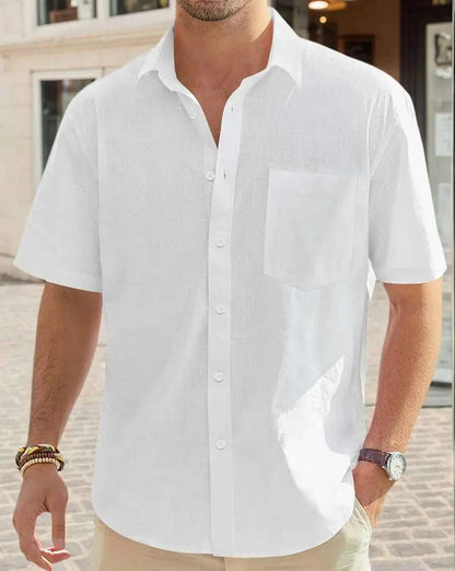 Mens Cotton Linen Short Sleeve Button Up Casual Shirt For Summer BeachThe Plug