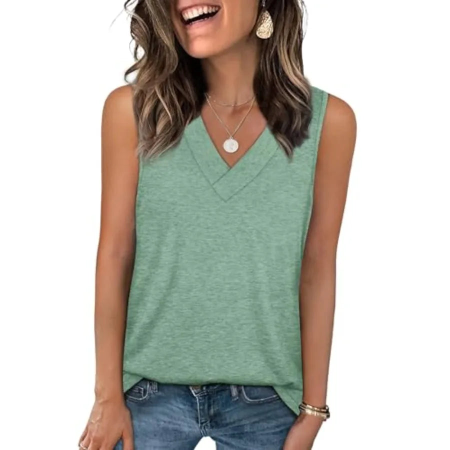 WIHOLL Tank Tops for Women Summer V Neck T Shirts Trendy Sleeveless BaThe Plug