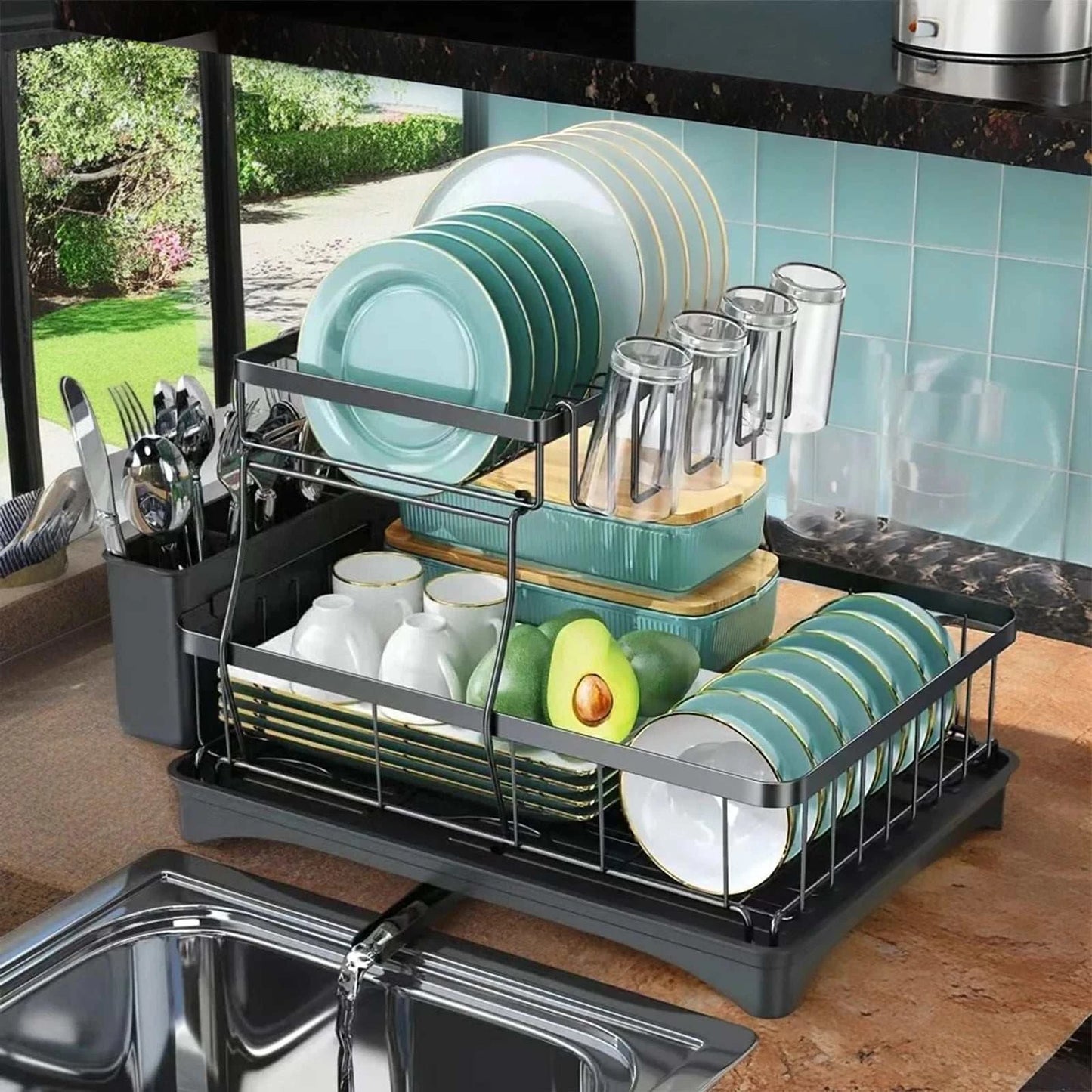 Large 2-tier dish drying rack for kitchen countertops, removable largeThe Plug