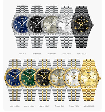 POEDAGAR Men's Luxury Quartz Watch – Waterproof, Luminous, Week & Date Display
