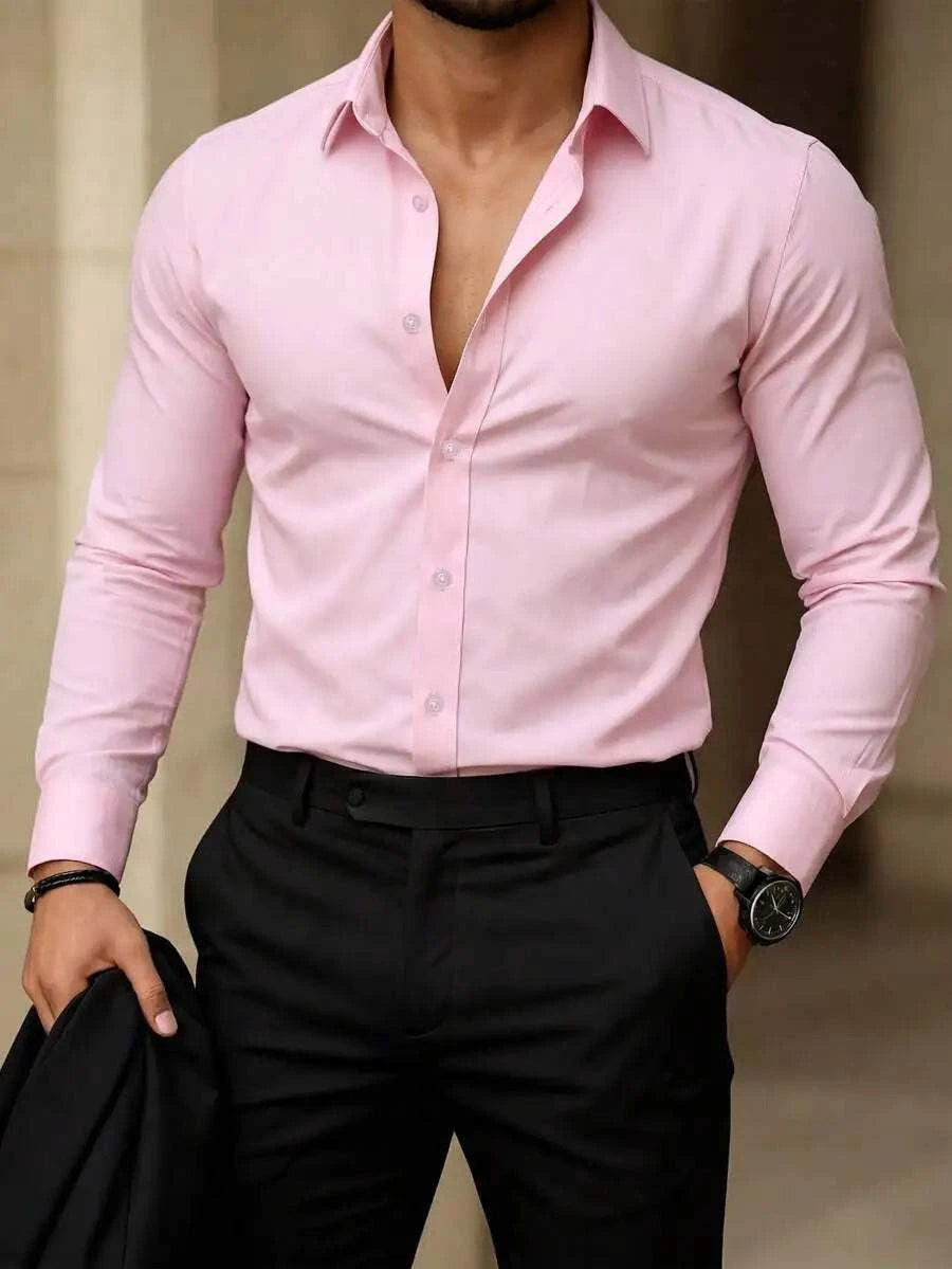 Solid Color Long Sleeve Casual Shirt With Turn-Down Collar For MenThe Plug