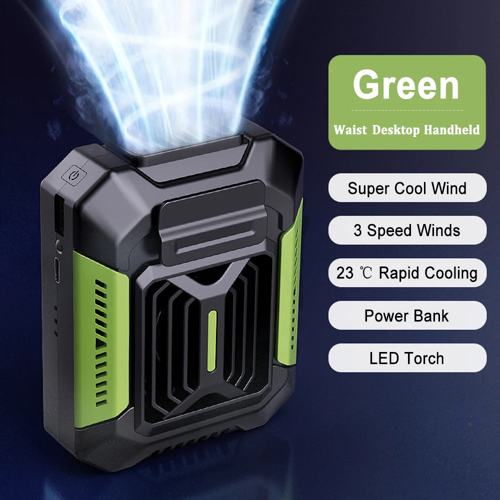 Portable Waist Fan Mini Rechargeable Portable Fan with 4000mAh Power Bank LED Lighting Wireless Fan for Sports Outdoor Working