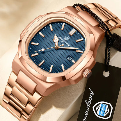 Men's Stainless Steel Waterproof Quartz Watch - Luminous Date & Week Display