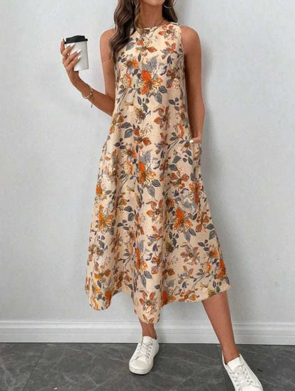 Women's Fashion New Floral Print Pocket A-line Dresses 2025 Summer CasThe Plug