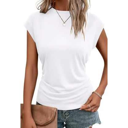 Bliwov Womens Summer Tops Cap Sleeve Crew Neck T Shirts Spring Trendy The Plug