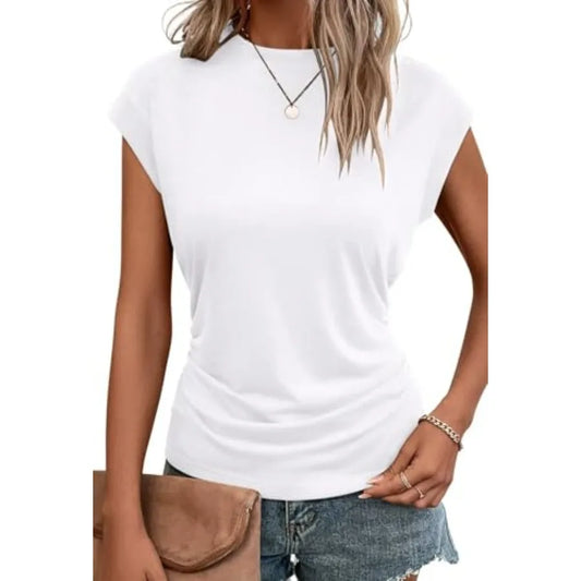 Bliwov Womens Summer Tops Cap Sleeve Crew Neck T Shirts Spring Trendy The Plug