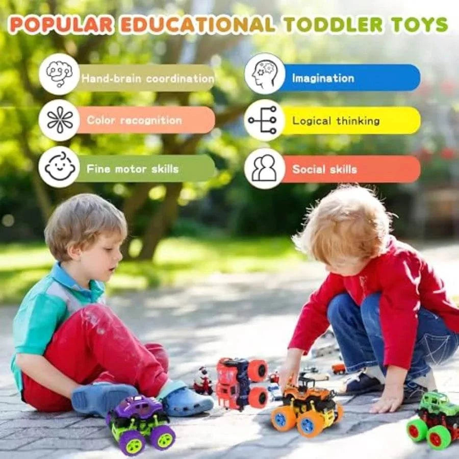 Monster Truck for Boys 3 4 5 6 7 Year Old, 4 Pack Push and Go FrictionThe Plug