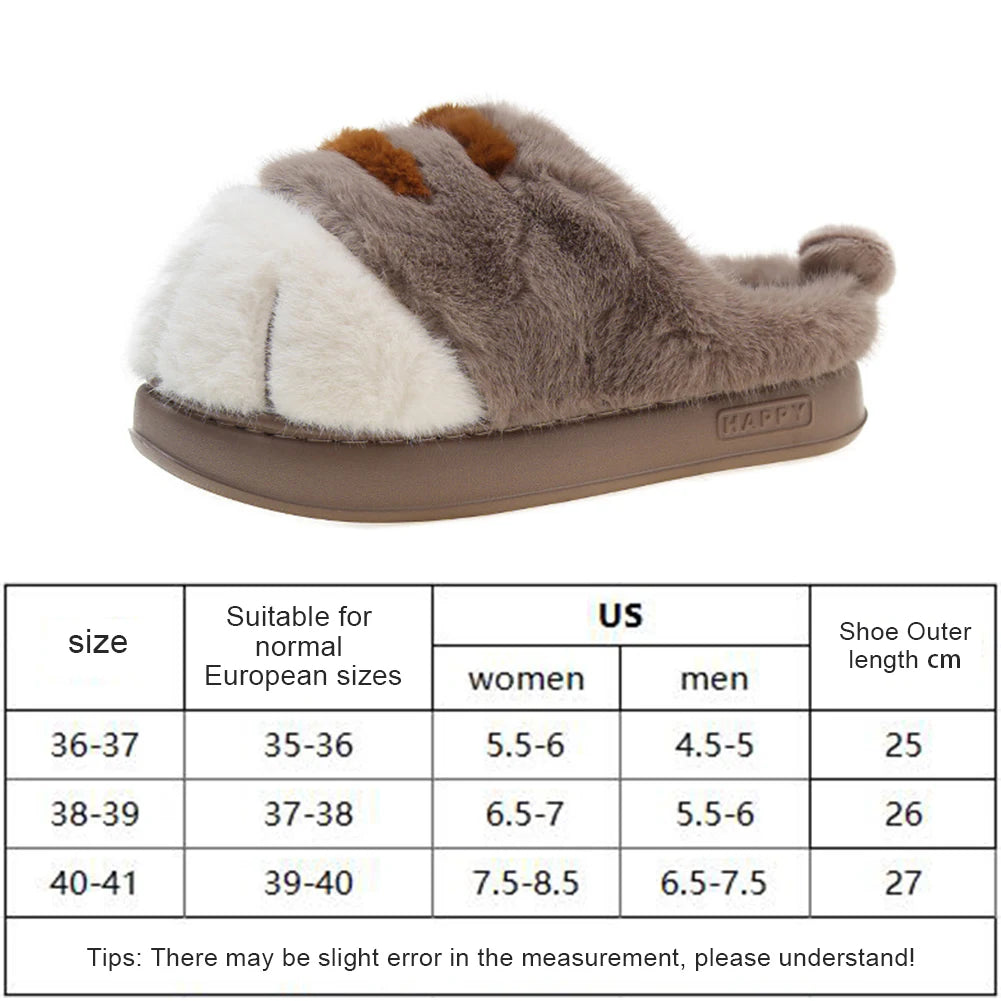 3D Cat Paw Plush Slippers Warm Slip-on House Shoes Comfortable Fluffy The Plug