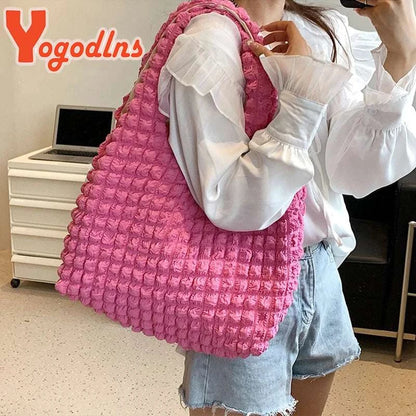 Yogodlns Summer Pleated Cloud Bag Female Candy Color Large Capacity ShThe Plug
