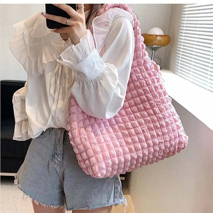 Yogodlns Summer Pleated Cloud Bag Female Candy Color Large Capacity ShThe Plug