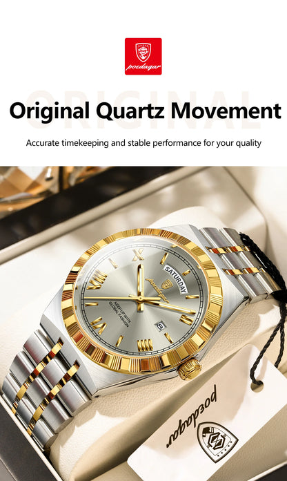 POEDAGAR Men's Luxury Quartz Watch – Waterproof, Luminous, Week & Date Display