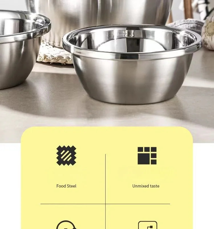 Stainless Steel Mixing Bowl Set, Multi-Purpose Kitchen Basin, European-Style Mixing and Kneading Bowl Set, Soup Bowl, Multi-Purpose Bowl 20+22+24