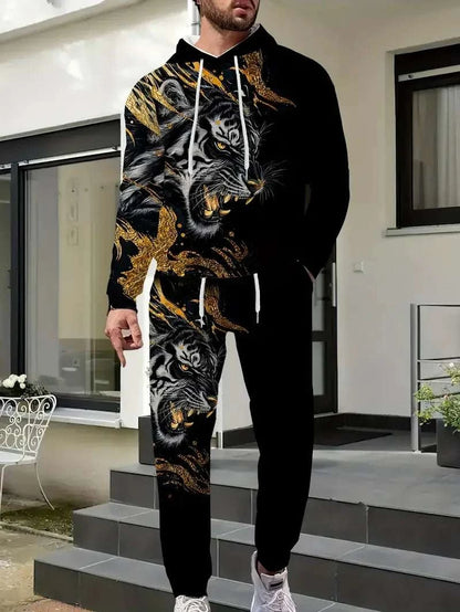 Trendy Men's 3D Animal Tiger Print Hoodies 2-Piece Set Fashion Men WomThe Plug