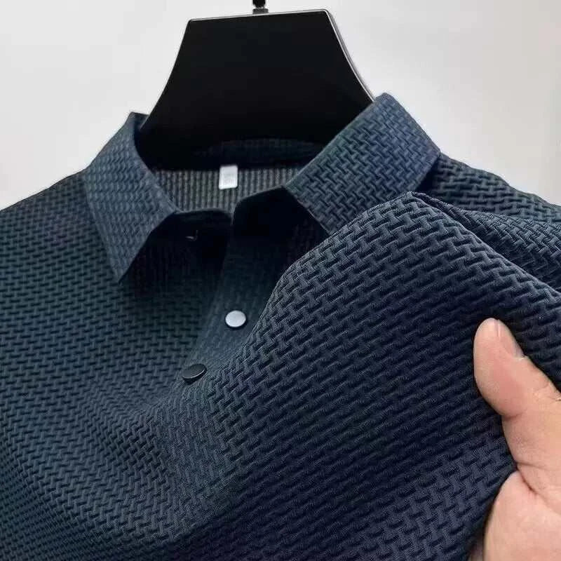 Men's Bone Flower Solid Color Polo Shirt Business Casual Short Sleeve The Plug