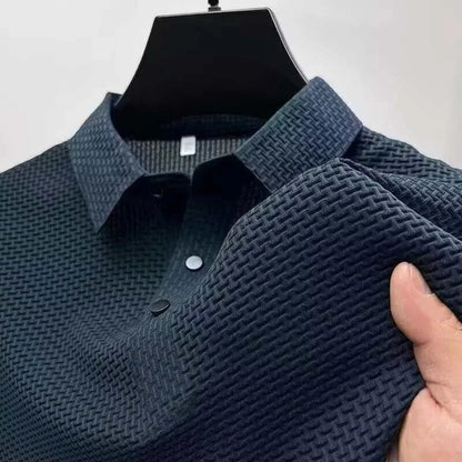 Men's Bone Flower Solid Color Polo Shirt Business Casual Short Sleeve The Plug