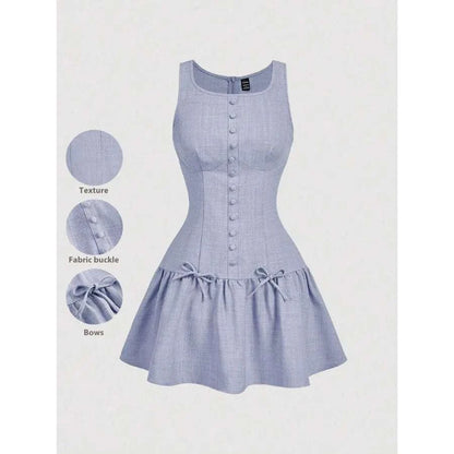 【New style】 MOD Button and Bow Decor Women Short Dress, Summer DressThe Plug