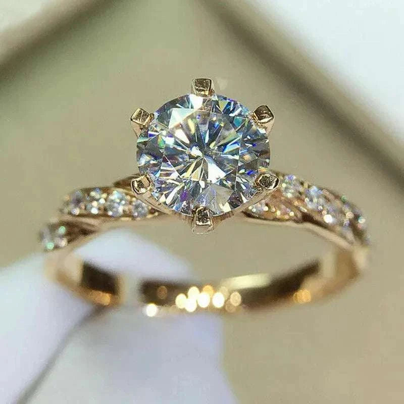 Huitan Classic 6 Claw Cubic Zirconia Rings for Women Luxury Gold ColorThe Plug