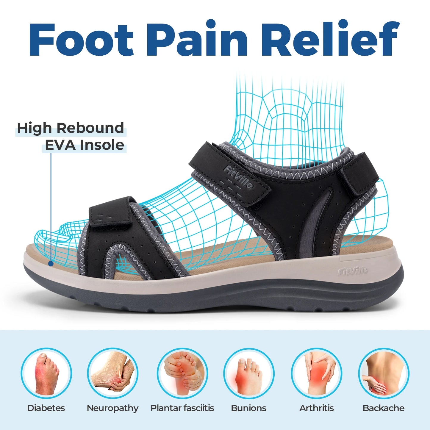 FitVille Women's Sandals  Adjustable Ankle Strap for Swollen and Flat The Plug