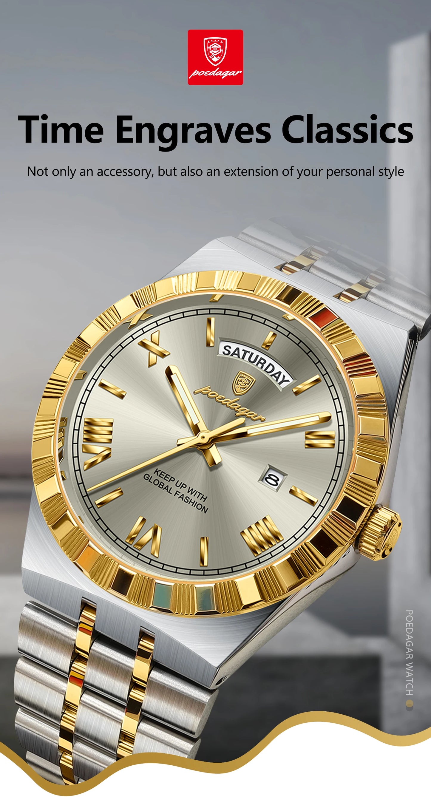 POEDAGAR Men's Luxury Quartz Watch – Waterproof, Luminous, Week & Date Display