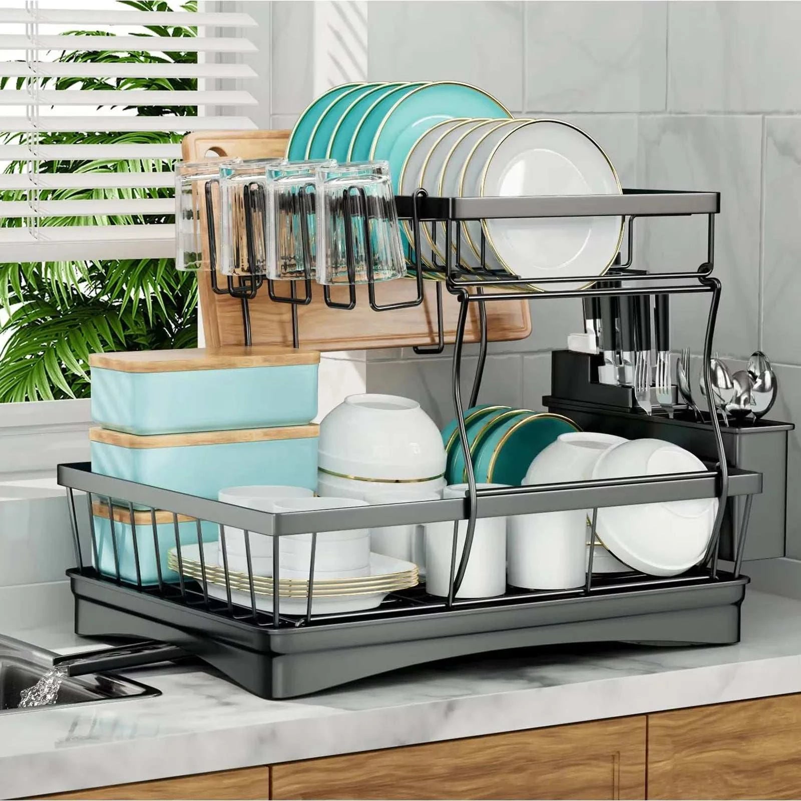 Large 2-tier dish drying rack for kitchen countertops, removable largeThe Plug