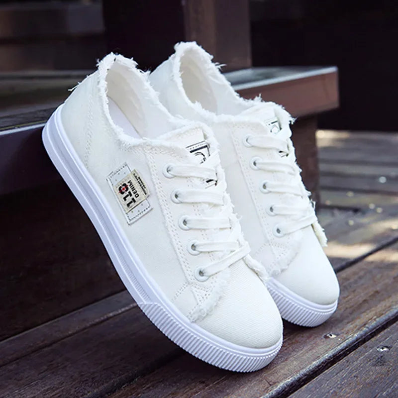 2024 Spring Summer Women Canvas Sneakers Low Top Lace Up Denim Flat ShThe Plug