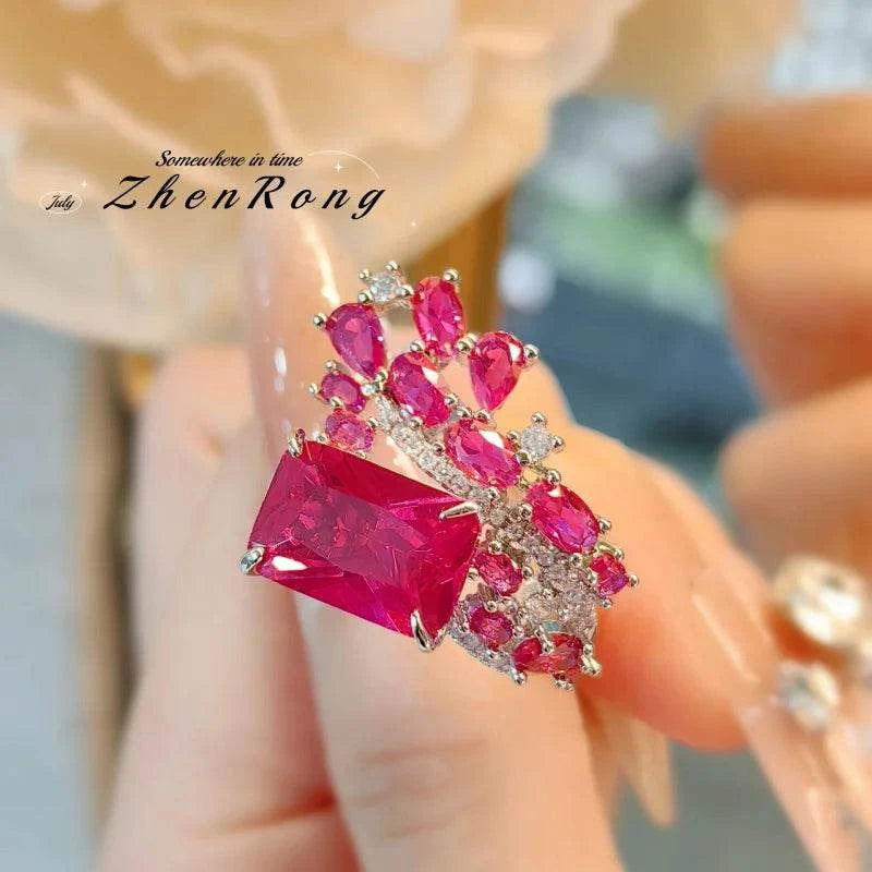 Fashion Red Corundum Ring for Women - Luxury Simulated Blood Red High-The Plug