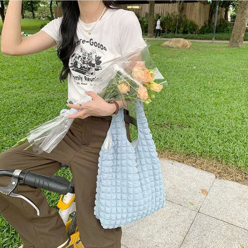 Yogodlns Summer Pleated Cloud Bag Female Candy Color Large Capacity ShThe Plug