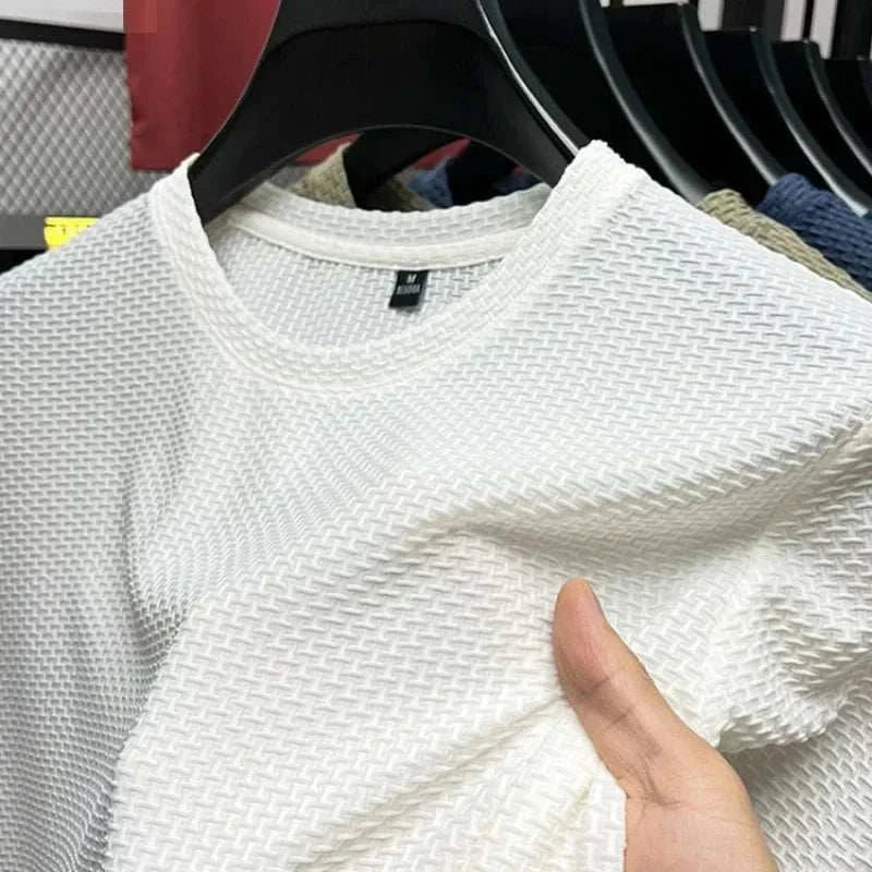 Summer Ice Silk High-End Solid Color High Quality Short Sleeve T ShirtThe Plug