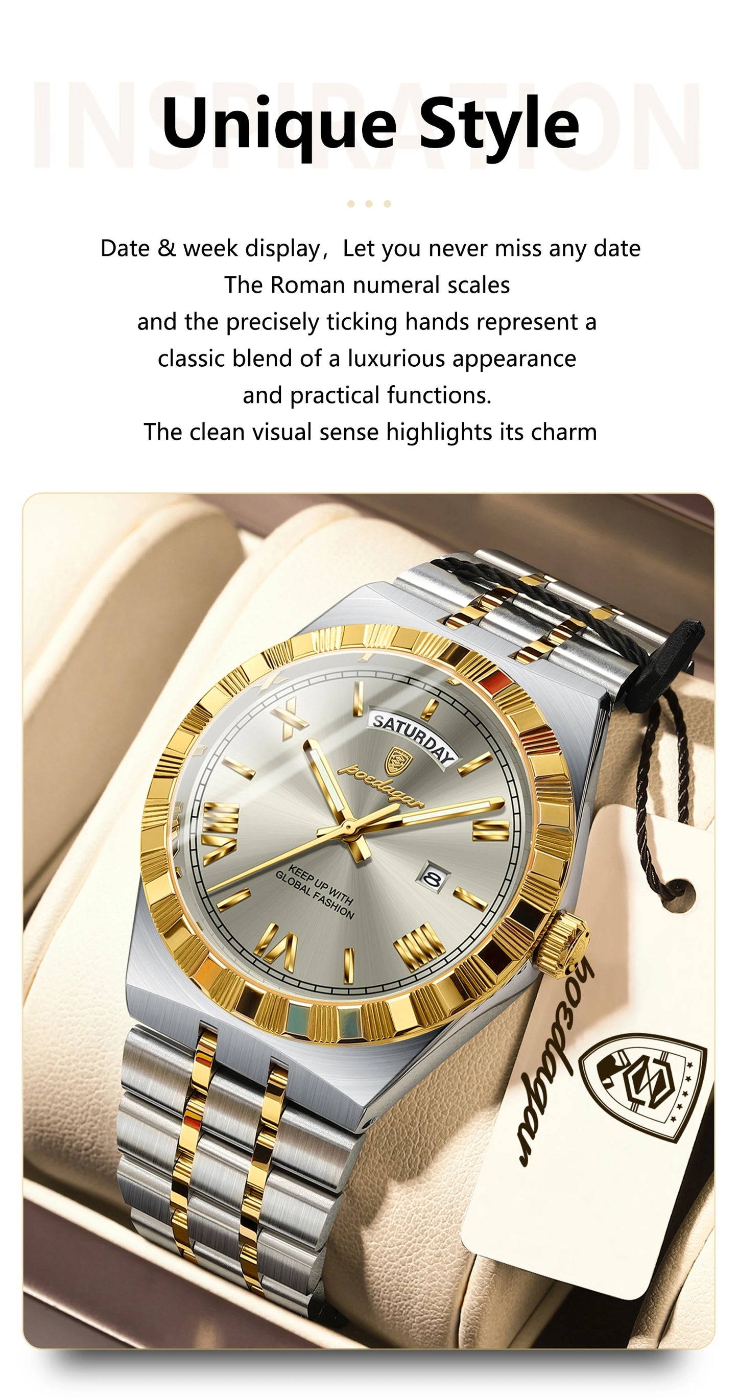 POEDAGAR Men's Luxury Quartz Watch – Waterproof, Luminous, Week & Date Display