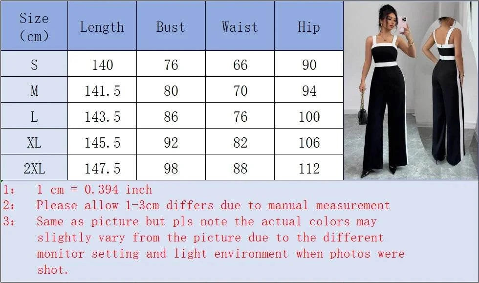 Women's Casual Black Jumpsuit White Contrast Trim Square Neck Great foThe Plug