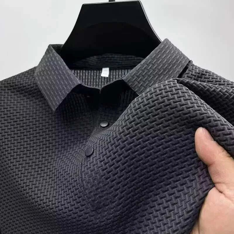 Men's Bone Flower solid color breathable short sleeve polo shirt summer casual top